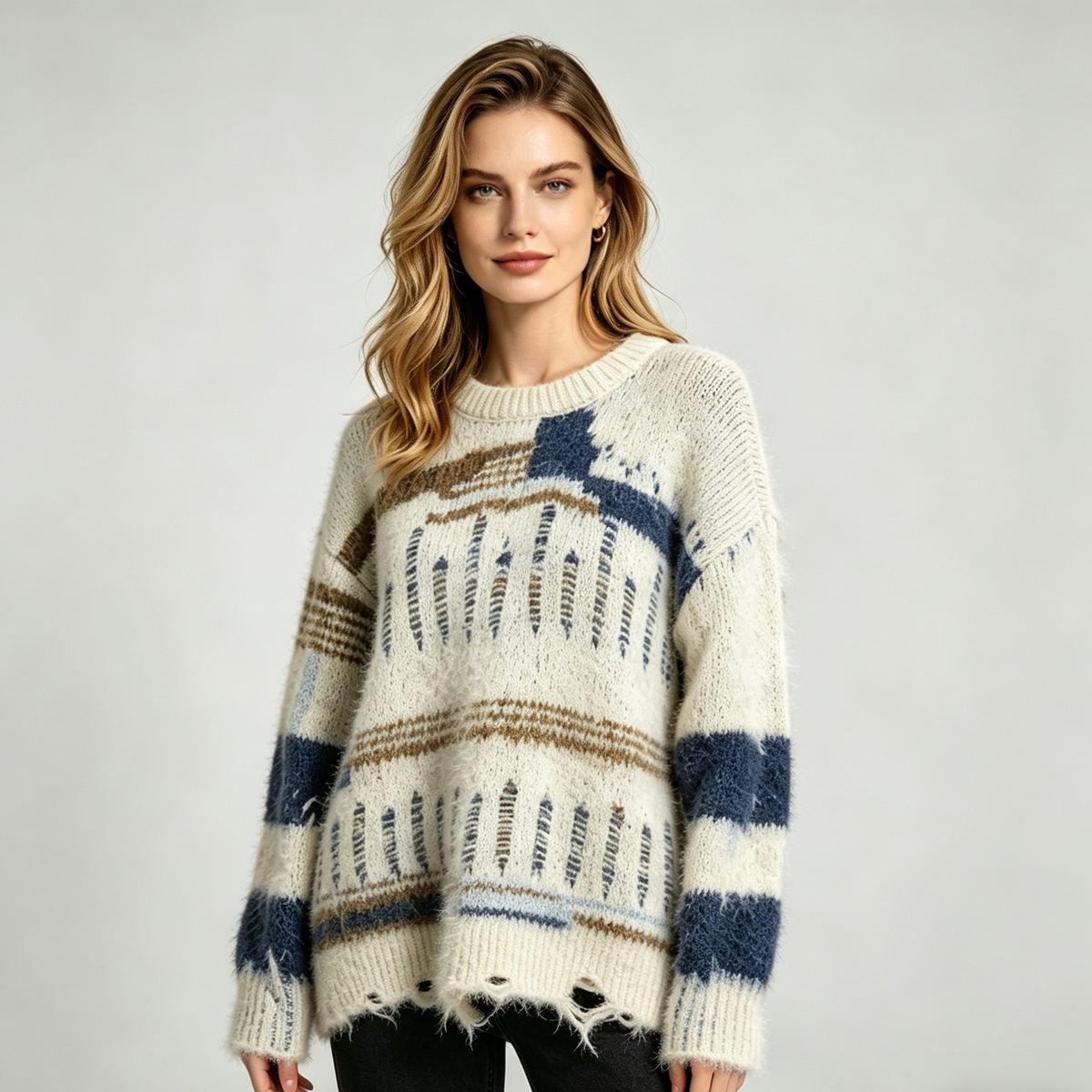 Heavy 3.5 gauge chunky knit sweater, SOFTEX style 6E028VER, 870 g at size S